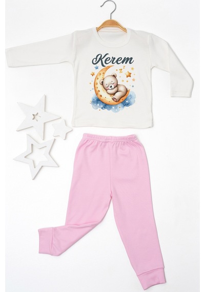 Pia Baby İsme Özel Erkek Çocuk Pijama Takımı %100 Pamuk Penye İsim Baskılı Kişiye Özel Çocuk Pijaması 10013p14pi Krem