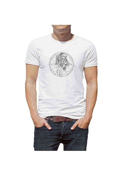 Astronot Uzay Boslugu Baskılı Beyaz Erkek Tshirt