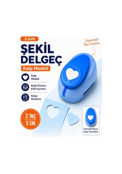 Ofisinn Şekilli Mega Boy Delgeç/şekilgeç 5 Cm Kalp Mavi