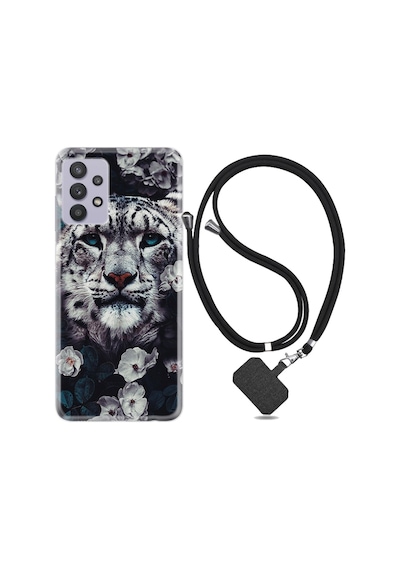 Samsung Uyumlu Galaxy A32 Kılıf Ipli Askılı Flowers Snow Leopard 1335
