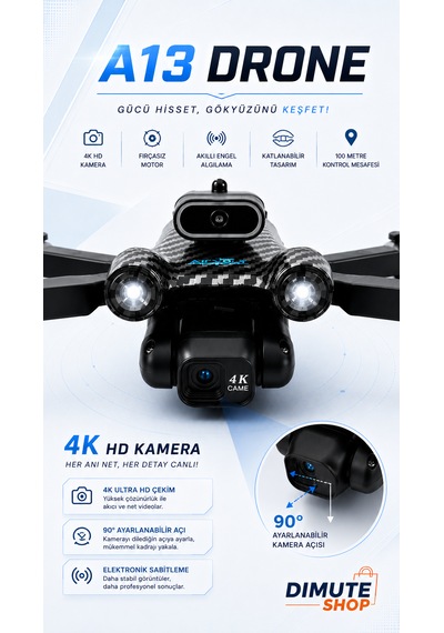 A13 Drone Çift Bataryalı 4k Hd Kameralı Fırçasız Motor Akıllı Engel Sensörlü Katlanabilir Drone