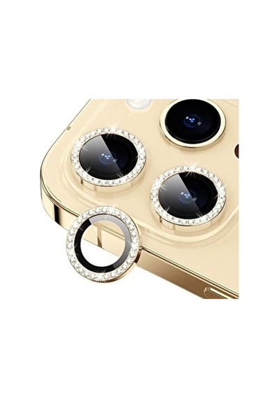 Nettech Apple Uyumlu iPhone 14 Pro Diamond Taşlı Model Kamera Cam Koruyucu - Gold