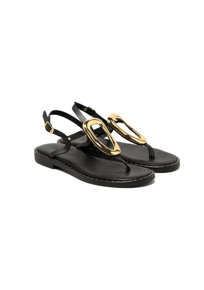 19 Black Sandalet Kadın 22035 Myconian 2025 Greek Sandal Siyah