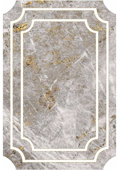 Gri Gold Çerçeveli Kaymaz Tabanlı Lazer Kesim Halı Rv311n11 Gri - Gold