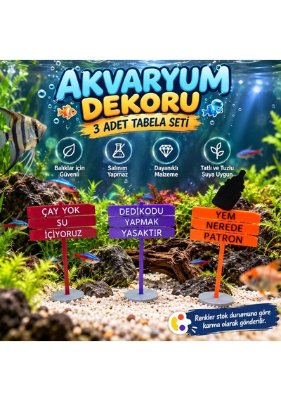 Akvaryum Dekoru - Tabela - Akvaryum Dekor - 3 Adet - Salınım Yapmaz - Balıklar İçin Güvenli - V3