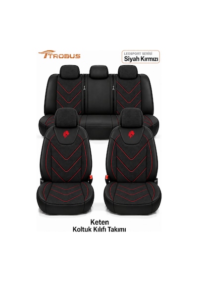 Opel Zafira 5 Kişi 2003-2011 Uyumlu Leosport Serisi Ortopedik Keten Oto Koltuk Kılıfı Siyah Kırmızı