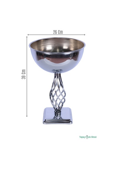 Yapay Çiçek Sitesi Metal Dekoratif Burgu Vazo 39 Cm Gümüş
