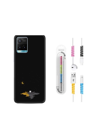 Vivo Y33S Kılıf Kablo Koruyuculu Ay Ve Kedi 1683
