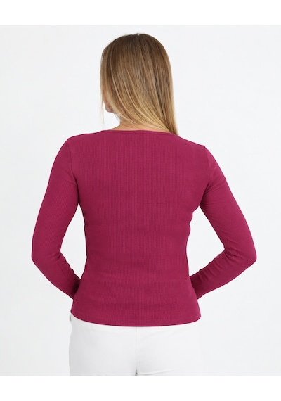 Hdm Kadın Bordo Uzun Kollu Fitilli Patlı Çıtçıtlı Basic Örme Bluz - H6172