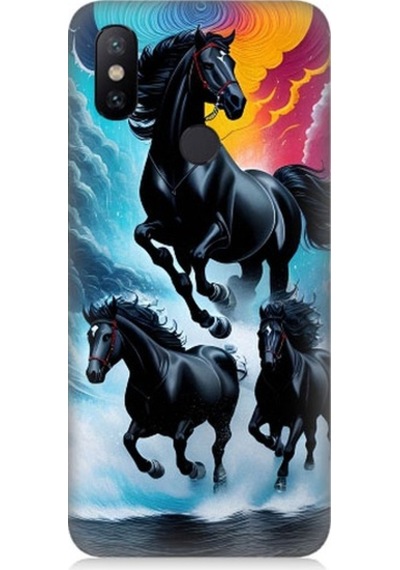 Xiaomi Redmi Note 6 Pro Uyumlu Siyah Atlar Desenli Silikon Kılıf