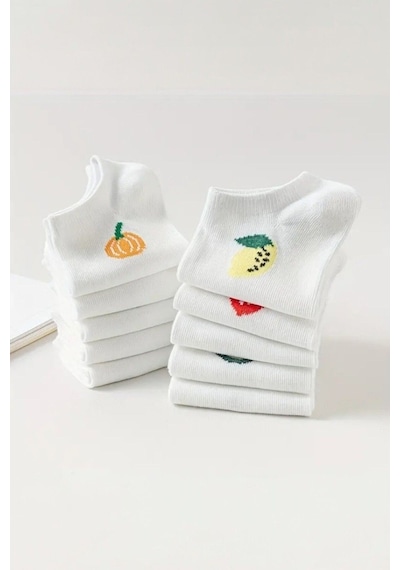 Hitit Socks Kadın 10 Çift Premium Kalite Pamuklu Meyve Desenli Babet Çorap ASORTİ