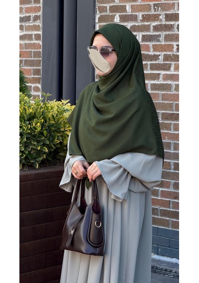 Qalortex Scarf Premium Jakarlı Sare Büyük Boy Eşarp-haki