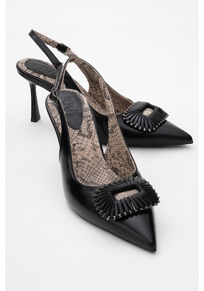 Luvishoes Luvi Shoes Spera Siyah Desenli Tokalı Kadın İnce Topuklu Ayakkabı Siyah