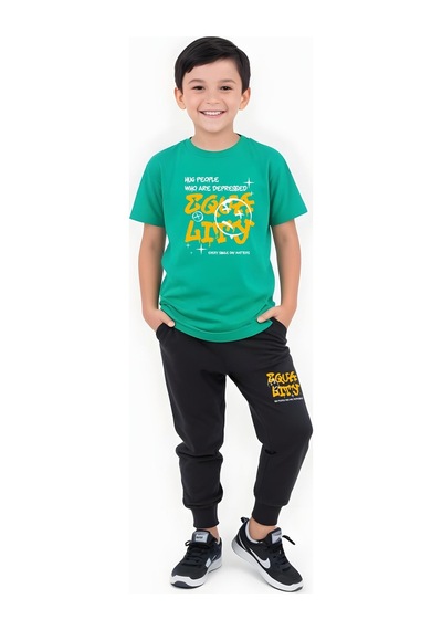 Fyk Kids Erkek Çocuk Mevsimlik Equa Baskılı Alt-üst Takım Yeşil
