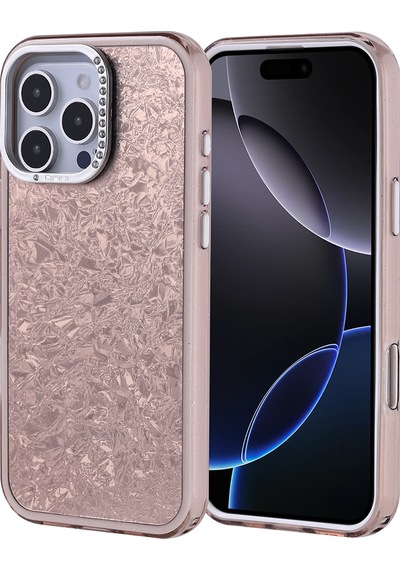 Apple Uyumlu iPhone 16 Pro Max Kılıf Taşlı Tasarımlı Zore Kapi Kapak Gold