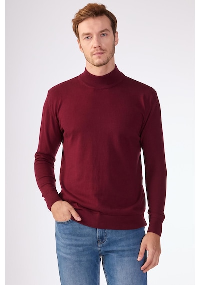 Dufy %100 Pamuk Düz Erkek Triko - Slim Fit Bordo