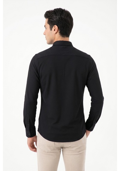 Advante Erkek Spor Slim Fit Uzun Kol Petek Dokulu Gömlek Bgl-st05482 Siyah
