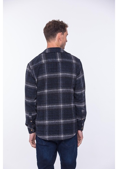 Oversize Oduncu Yumuşak Dokulu %100 Cotton Kareli Hediye Kutulu Erkek Gömlek Fs-002201 - Lacivert-1735