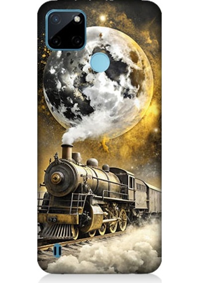 Realme C21y Uyumlu Ay Ve Tren Desenli Silikon Kılıf
