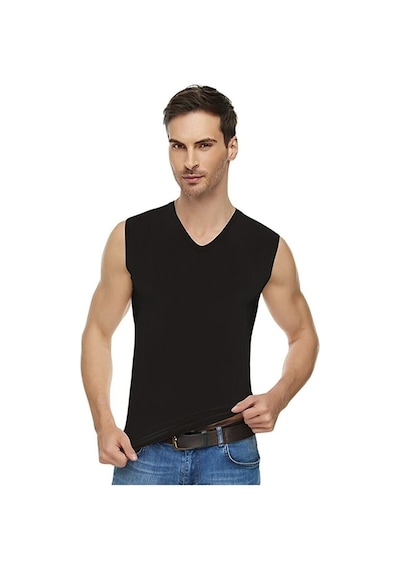 1028 Erkek 6'lı Paket Ribana Kolsuz V Yaka Body Siyah 1028-28 001