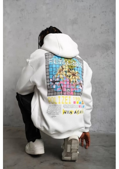Yake Store Erkek Patel Six Baskılı Kapüşonlu Sweat - Beyaz - Beyaz