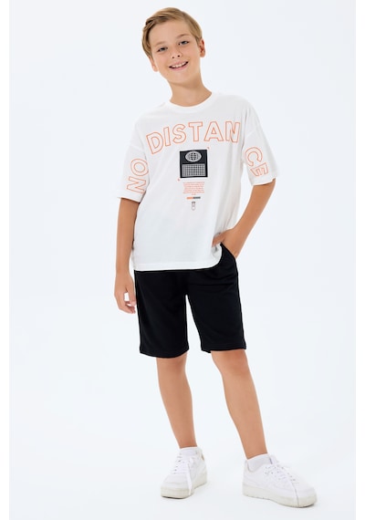 Rolypoly 3752 %100 Pamuk Erkek Çocuk Kısa Kol Cepli Oversize Şort Pijama Takımı Beyaz