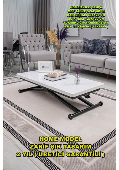 Home Üst Tabla Mdf Beyaz Oval Köşe Alt Ayak Siyah