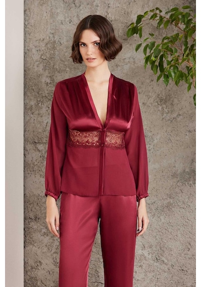 Pierre Cardin 6005 Kadın Bordo Gelin Set 6'lı Saten Takım Bordo
