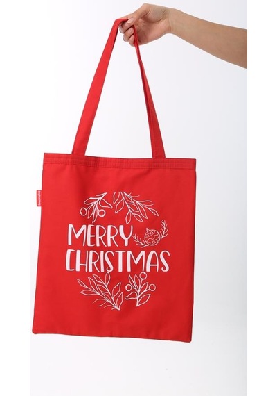 Baghashtag Merry Christmas Baskılı Kırmızı Bez Çanta Çok Renkli