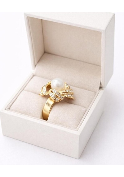 Gold İncili Nostaljik Ayarlanabilir Yüzük Gümüş + Altın