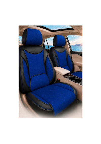 Renault Kangoo Combi 2008-2021 Uyumlu Softcotton Serisi Mavi - Siyah Oto Koltuk Kılıfı