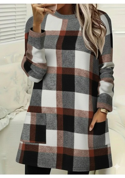 Valensdesign Kadın Uzun Kollu Yarı Balıkçı Yakalı Cep Detaylı Ekoseli Dokuma Tunik Desenli Valensdesign Kadın Uzun Kollu Yarı Balıkçı Yakalı Cep Detaylı Ekoseli Dokuma Tunik Desenli