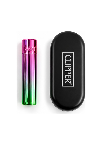 Clipper Metal Gaz Dolumlu Çakmak Pembe Yeşil Degrade Özel Kutulu Premium Model Çok Renkli