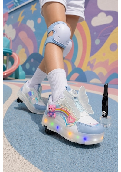 Muggo Colourful Çocuk Işıklı Patenli Tekerlekli Sneaker Spor Ayakkabı Bebe Mavi