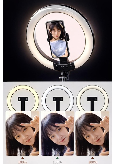 Rgb Halka Işık Uzun Tripod Selfie Çubuğu 1.9m-1200 Mah Şarjlı Kumandalı Ring Light Telefon Tutucu