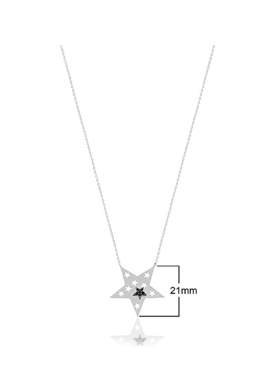 Zirkon Taşlı Yıldız Desenli Gümüş Kaplamalı Gümüş Kolye Gold - Rose Gold - Gümüş