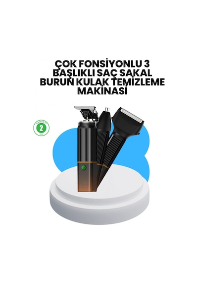 3 Ü 1 Arada Erkek Bakım Makinesi Paslanmaz Çelik Başlıklı Şarjlı Tıraş Seti