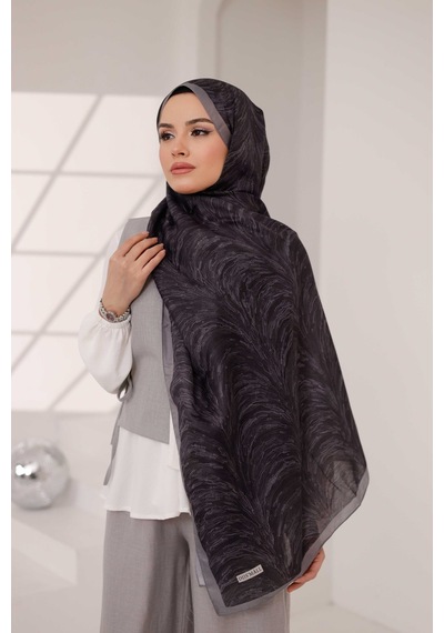 Mimiyum Ebru Desen-soft Şal Gri Siyah Çok Renkli