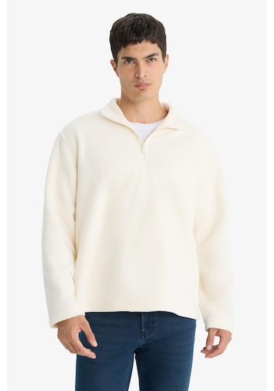 Defacto Relax Fit Yarım Fermuarlı Polar Sweatshirt F0448ax25auer140 Ekru-er140