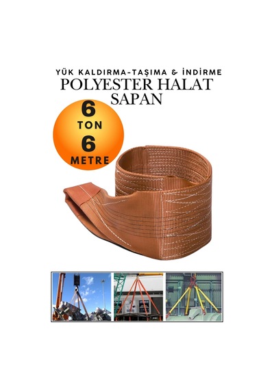 6 Ton 6 Metre Kahve Polyester Sapan - Yüksek Mukavemetli Yük Kaldırma Ve Taşıma Spanzeti - Endüstriyel Sınıf, Güvenli Bağlama Ve Sabitleme Halatı Ağır Yük Taşıma, İndirme ,sabitleme Halatı