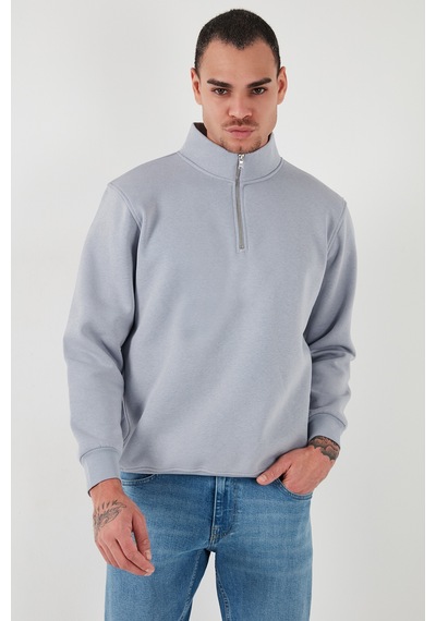 Buratti Pamuklu Regular Fit Yarım Fermuarlı Dik Yaka Erkek Sweat 59052592 Açık Gri