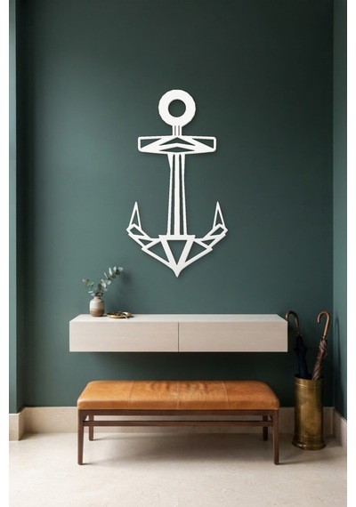 Çapa Metal Duvar Tablosu - Duvar Sanatı - Duvar Dekoru - Beyaz