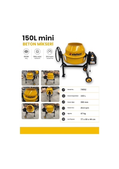 150 L Betoniyer Harç Karma Makinası Karıştırıcı