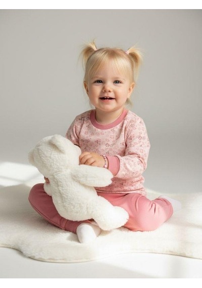 Zekids Kız Çocuk Pamuklu Çiçek Desenli Yumuşak Dokulu Pijama Takımı-16852 Pembe