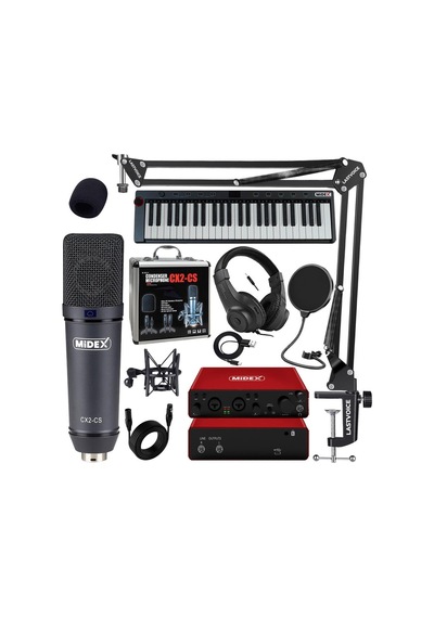 Midex Midi Paket-5 Stüdyo Ekipmanları Seti Ses Kartı Midi Klavye Mikrofon Kulaklık
