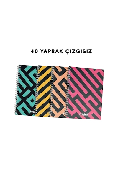 A5 Spiralli Labirent Defter 40 Yaprak 4'lü Tamamı Çizgisiz