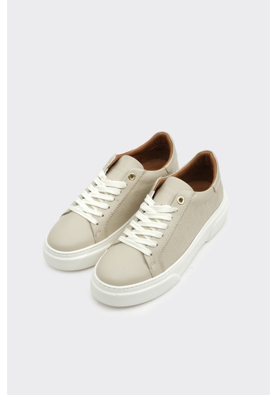 Derinet Hakiki Deri Desenli Kadın Sneaker Bej Bej