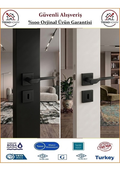 Trendhomm Sedir Rozetli İç Kapı Kolu - Mat Siyah - Oda