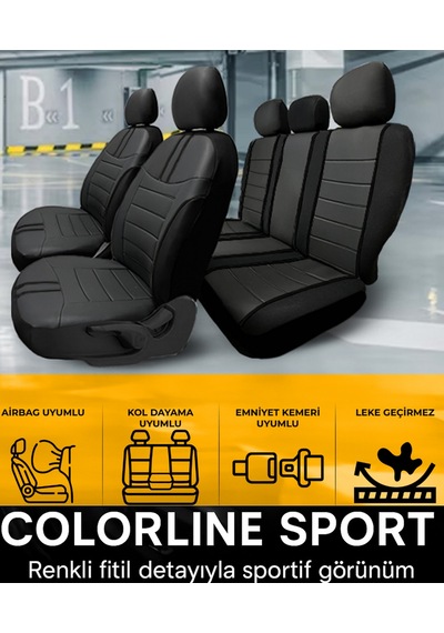 Ford Fiesta 2008 Ve Sonrası Uyumlu Colorline Sport Deri Siyah Koltuk Kılıfı
