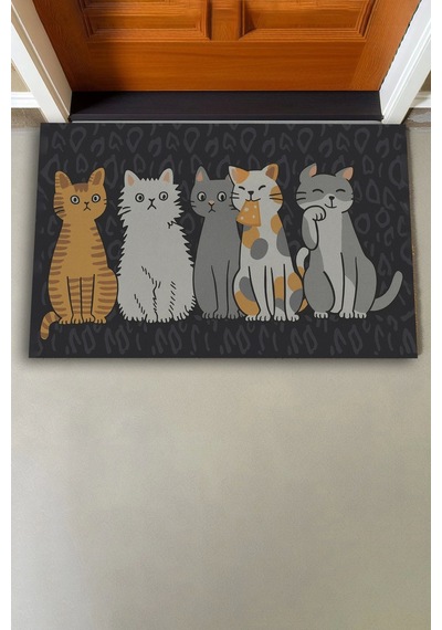 Valerine Life Kedi Konseyi Pati Kardeşliği Siyah Renk Welcome Hoş Geldiniz Kapı Önü Paspası 45x70cm Kahverengi